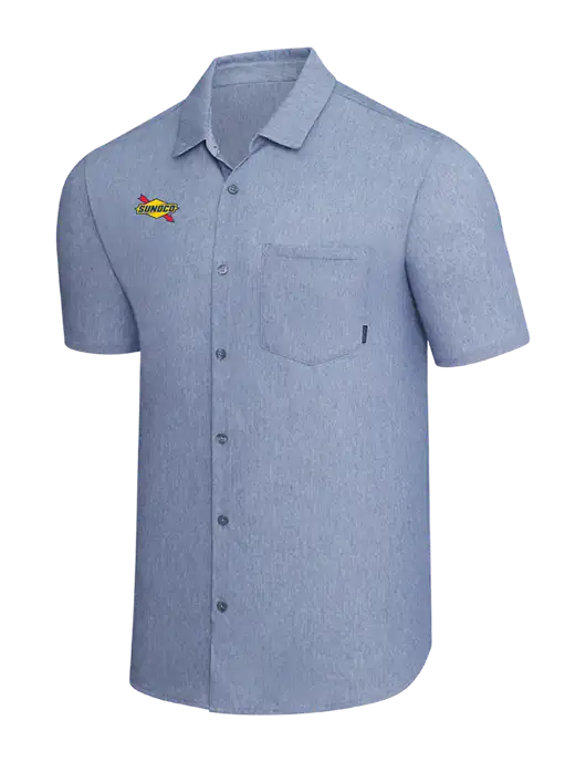 OGIO Slate Blue Heather Extend Short Sleeve Button Up Shirt w/Sunoco Logo