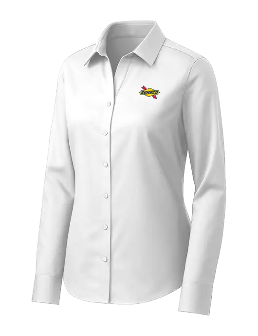 Brooks Brothers Womens White Wrinkle-Free Stretch Pinpoint Shirt w/Sunoco Logo