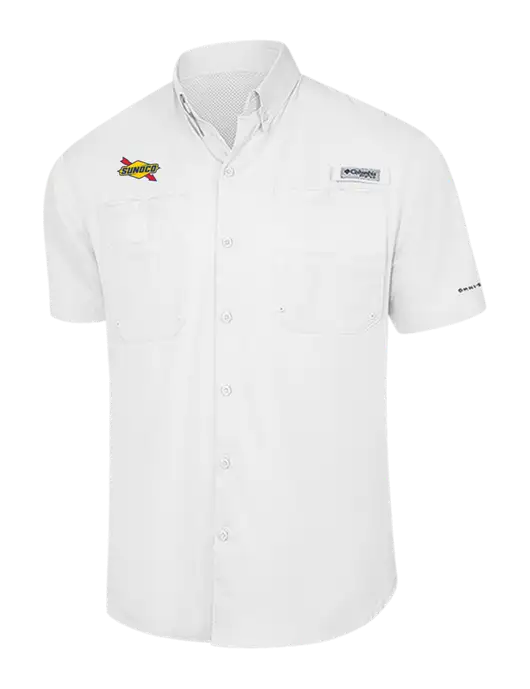 Columbia White PFG Tamiami II Short Sleeve Shirt w/Sunoco Logo