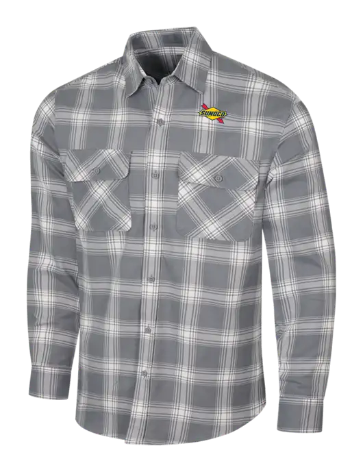 Medium Grey/Cream Plaid Flannel Shirt w/Sunoco Logo