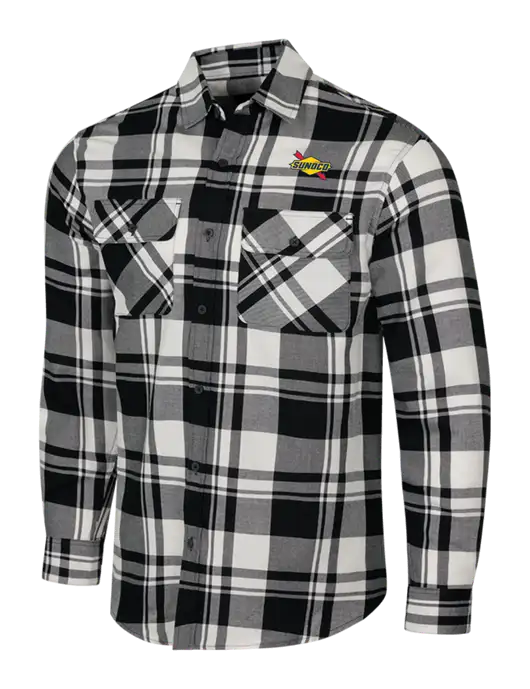 White/Black Plaid Flannel Shirt w/Sunoco Logo