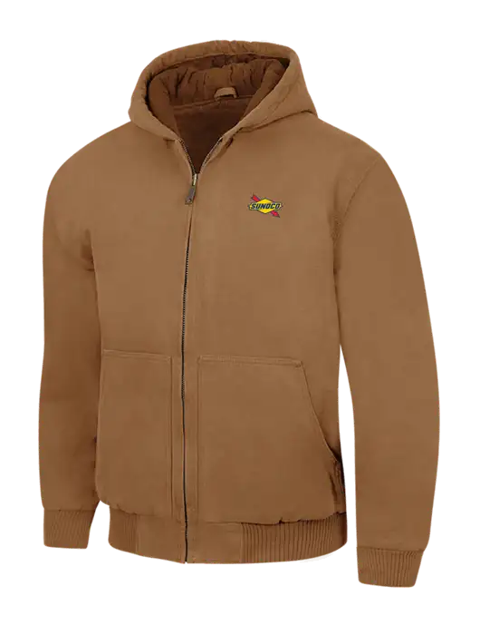 CornerStone Light Brown Washed Duck Cloth Insulated Hooded Work Jacket w/Sunoco Logo