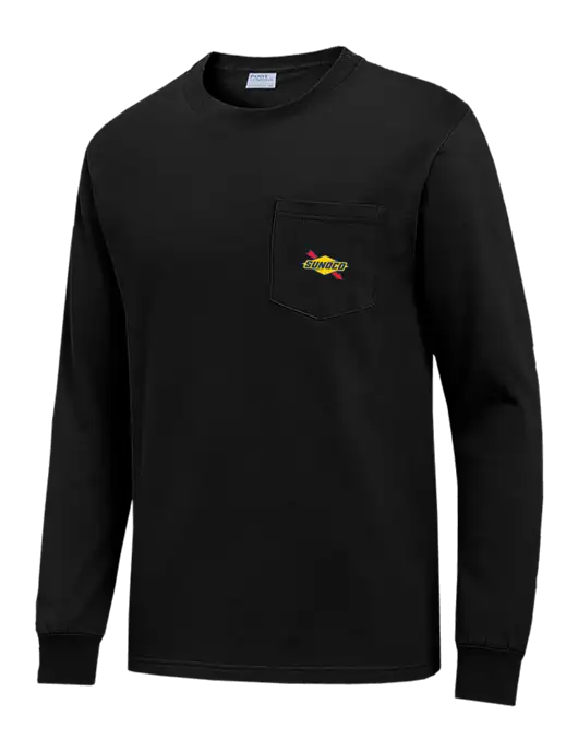 Black Long Sleeve Heavyweight 6.1 oz Pocket T-Shirt w/Sunoco Logo