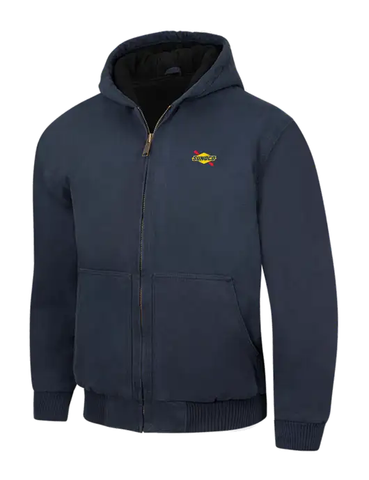 CornerStone Navy Washed Duck Cloth Insulated Hooded Work Jacket w/Sunoco Logo