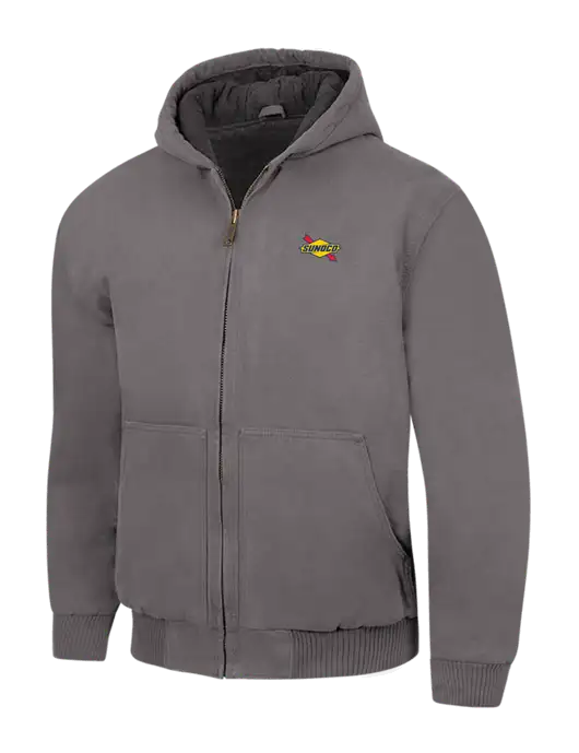 CornerStone Medium Grey Washed Duck Cloth Insulated Hooded Work Jacket w/Sunoco Logo