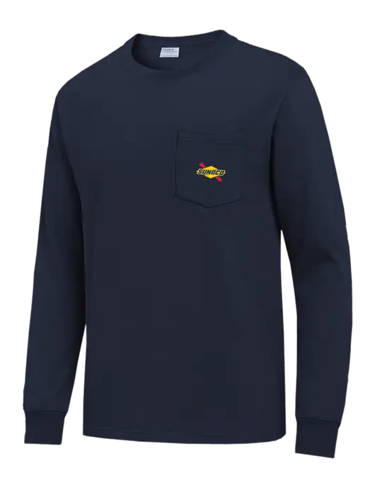Navy Long Sleeve Heavyweight 6.1 oz Pocket T-Shirt w/Sunoco Logo
