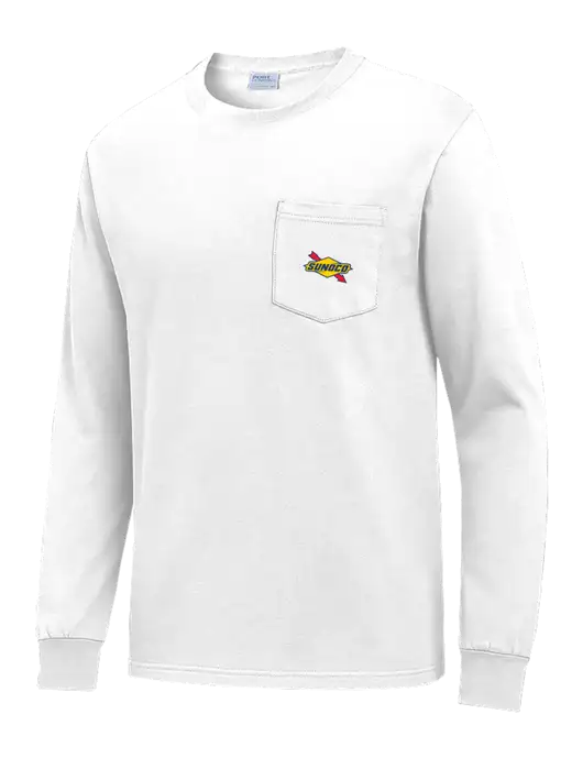 White Long Sleeve Heavyweight 6.1 oz Pocket T-Shirt w/Sunoco Logo