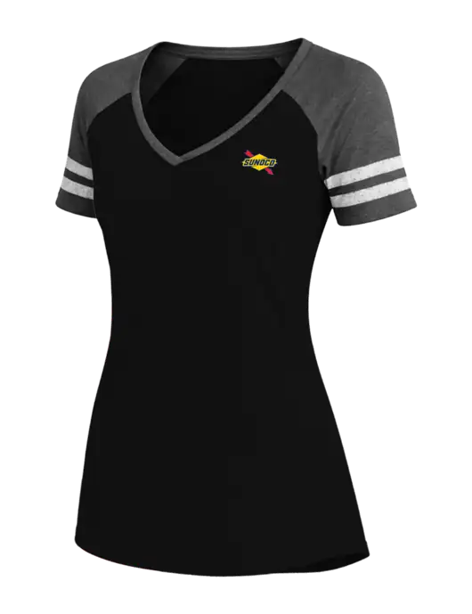 Womens Black/Charcoal Heather V-Neck Game Tee w/Sunoco Logo