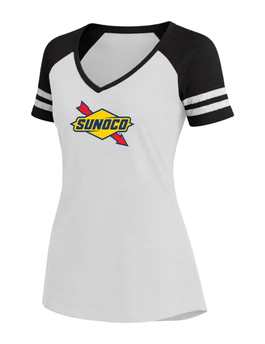 Womens White/Black V-Neck Game Tee w/Sunoco Logo