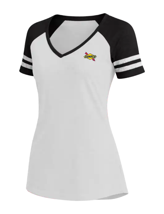 Womens White/Black V-Neck Game Tee w/Sunoco Logo