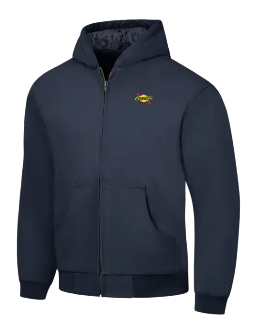 CornerStone Navy Duck Cloth Hooded Work Jacket w/Sunoco Logo