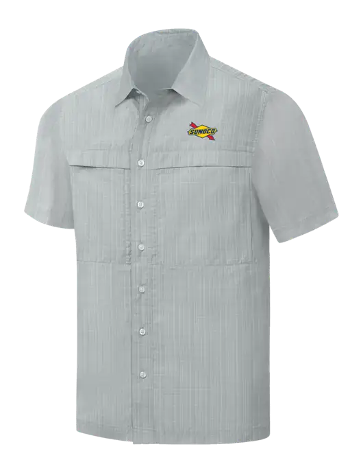 Light Grey Crosshatch Short Sleeve UV Daybreak Shirt w/Sunoco Logo
