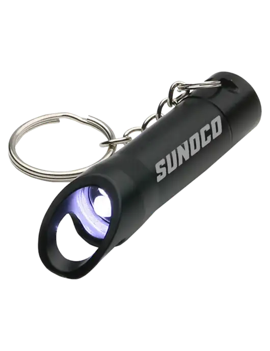 Black Pocket LED Flashlight with Bottle Opener & Keychain w/Sunoco Logo