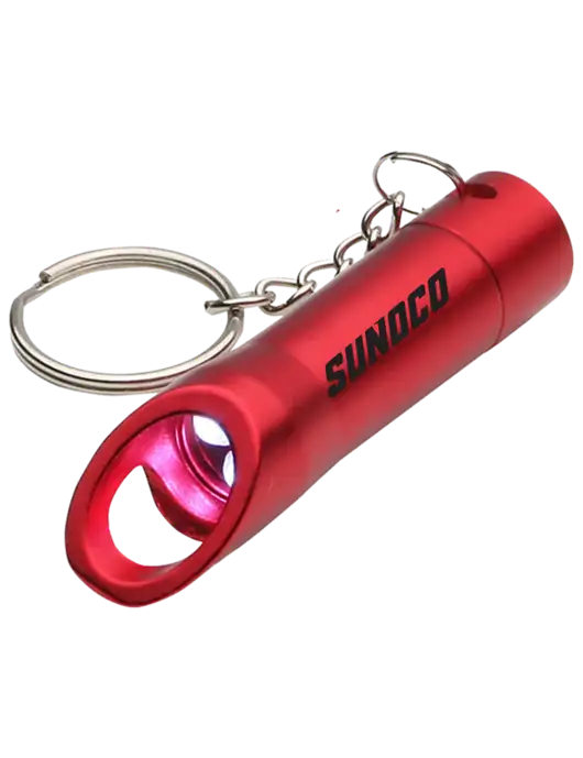 Red Pocket LED Flashlight with Bottle Opener & Keychain w/Sunoco Logo