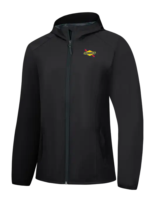 Womens Black Essential Rain Jacket w/Sunoco Logo