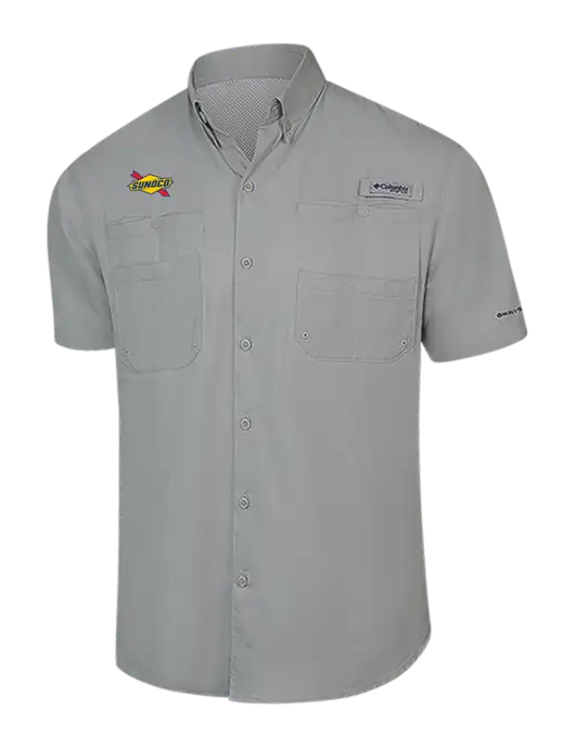 Columbia Light Grey PFG Tamiami II Short Sleeve Shirt w/Sunoco Logo