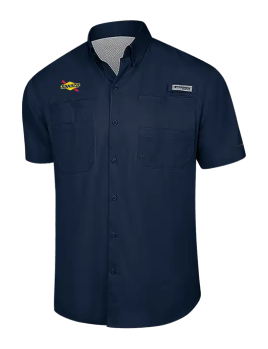 Columbia Navy PFG Tamiami II Short Sleeve Shirt w/Sunoco Logo