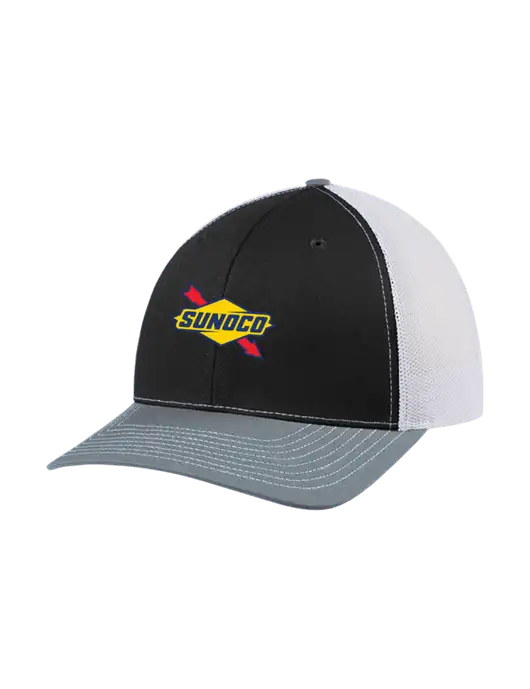 Richardson Adjustable Snapback Original 112 Trucker Cap Black/Light Heather Grey/White Mesh w/Sunoco Logo