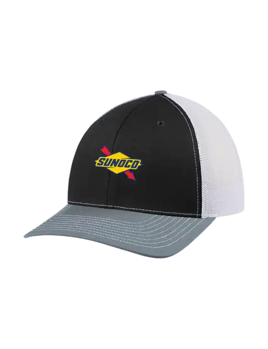 Richardson Adjustable Snapback Original 112 Trucker Cap Black/Light Heather Grey/White Mesh w/Sunoco Logo