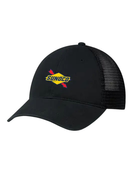 Richardson 111 Garment Washed Trucker Cap Black w/Black Mesh w/Sunoco Logo