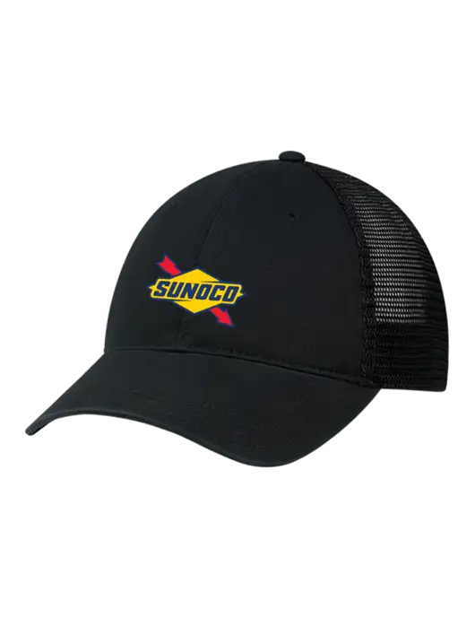 Richardson 111 Garment Washed Trucker Cap Black w/Black Mesh w/Sunoco Logo