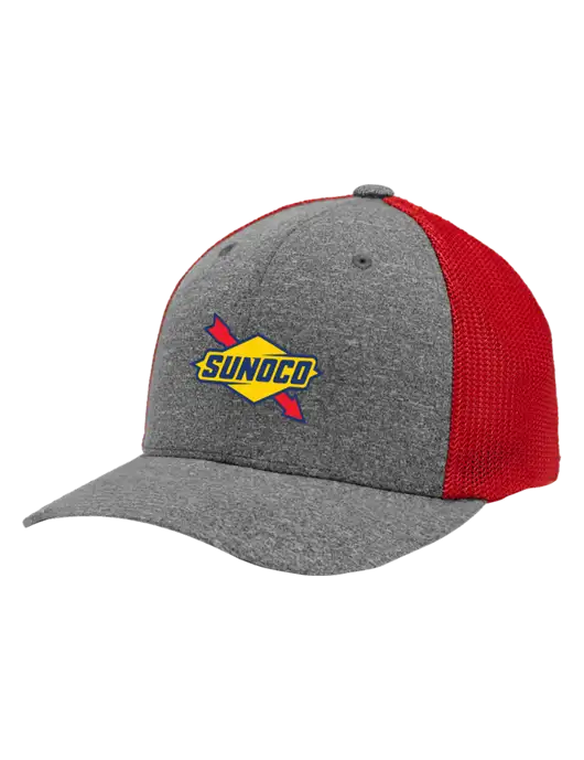 Flexfit Red/Medium Grey Heather Melange Mesh Back Trucker Cap w/Sunoco Logo