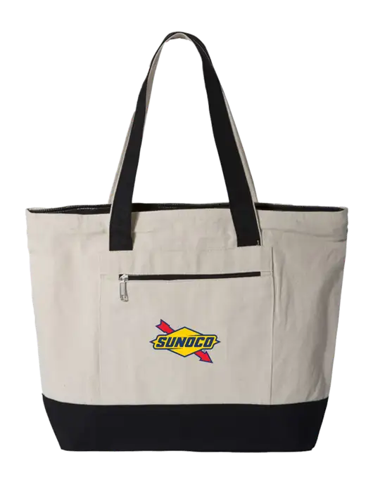 Natural/Black Zippered Tote  w/Sunoco Logo