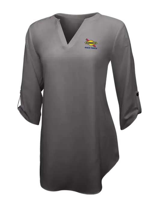 Dark Grey Womens 3/4 Sleeve Tunic Blouse w/Sunoco Race Fuels Logo