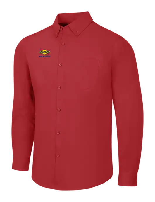 Red Long Sleeve Carefree Poplin Shirt w/Sunoco Race Fuels Logo