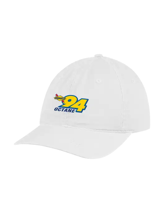 Garment Washed Unstructured Twill White Cap w/Sunoco 94 Octane Logo