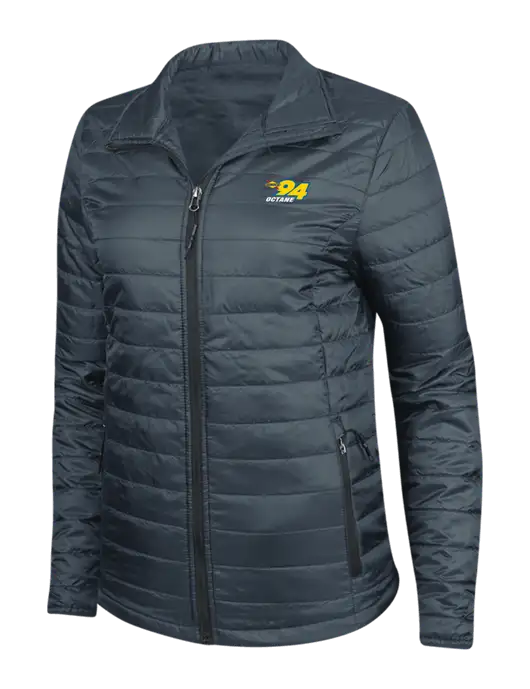 Navy Womens Puffy Packable Jacket w/Sunoco 94 Octane Logo