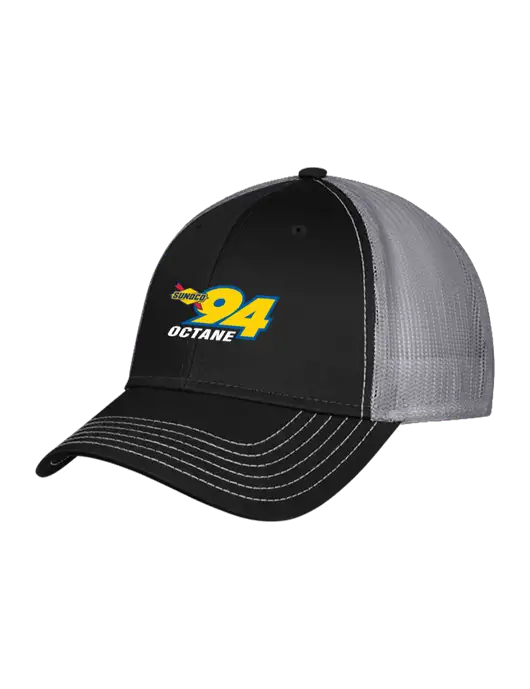 Black & Grey Mesh Trucker Cap Snap Back w/Sunoco 94 Octane Logo