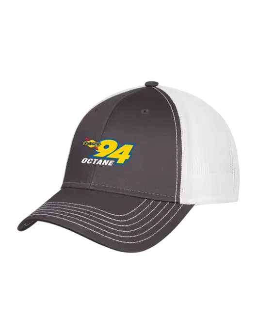 Dark Grey/White Mesh Trucker Cap Snap Back w/Sunoco 94 Octane Logo