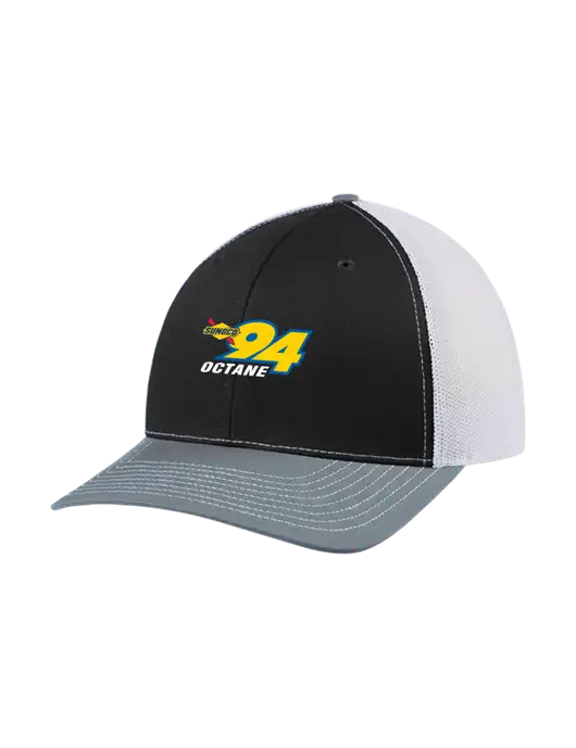 Richardson Adjustable Snapback Original 112 Trucker Cap Black/Light Heather Grey/White Mesh w/Sunoco 94 Octane Logo